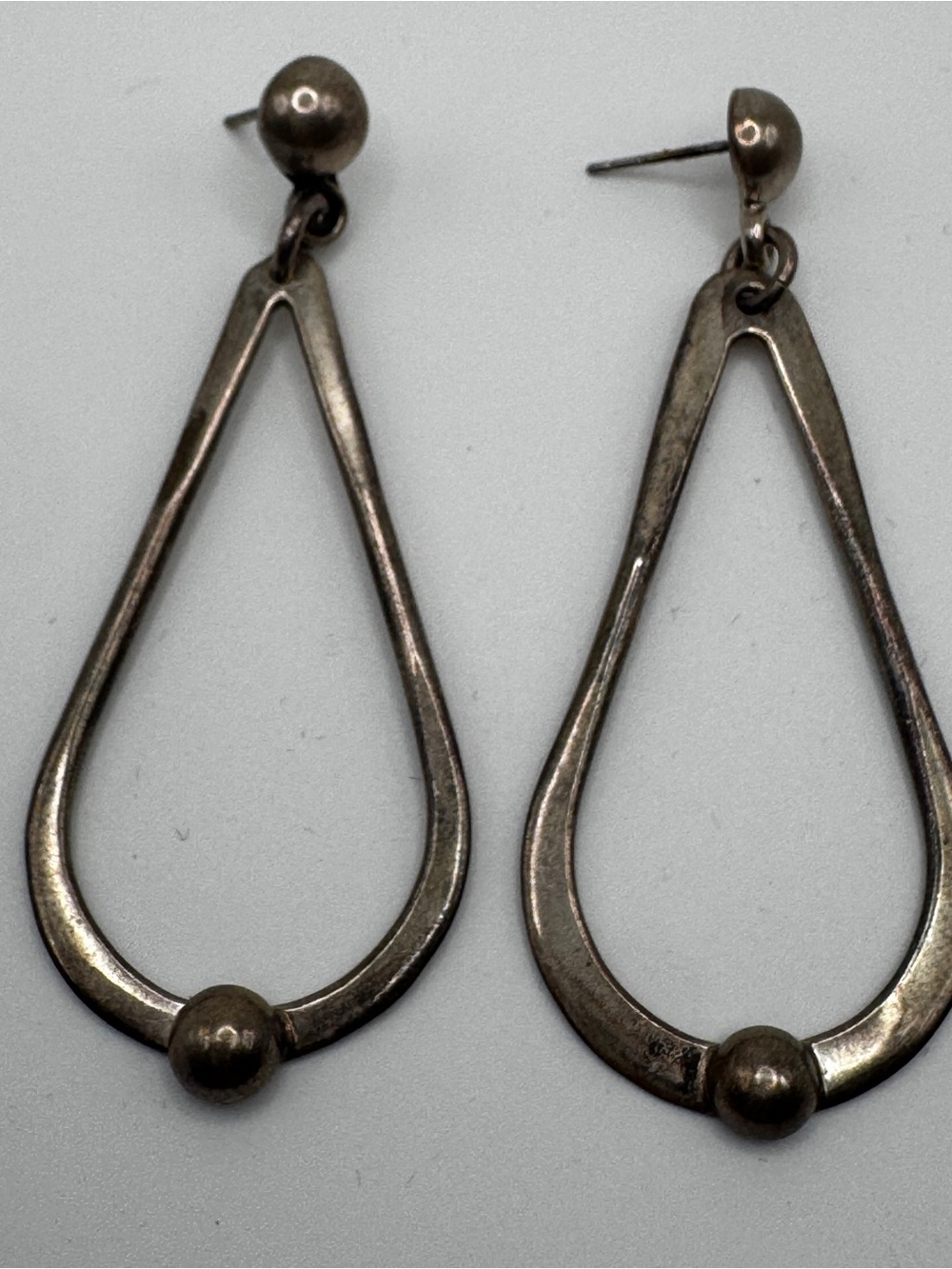 Mexican 925 Sterling Silver Modernist Teardrop Earrings 11.9g
